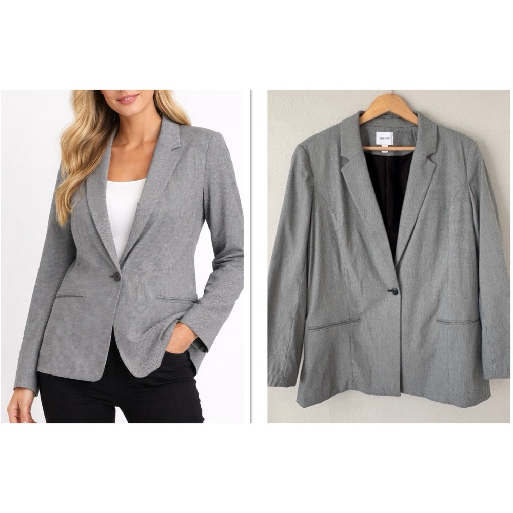 NWT Nine West Womens The Relaxed Blazer XXL Black White Microcheck Career Office